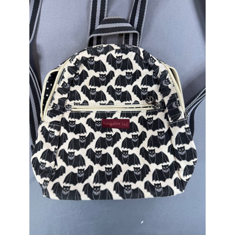 NWOT Bungalow 360 Bat Print Mini Backpack Vegan Canvas  Polka Dot Lining